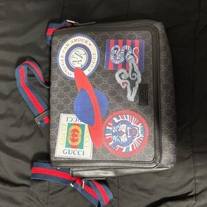Gucci Black Messenger Bag with Red and Blue Accents